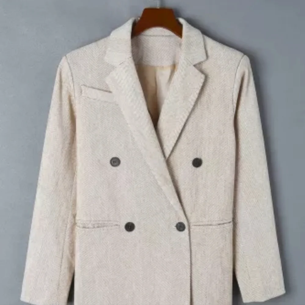 🙂New Chevron Ribbed Double Breasted Lapel Collar Blazer - Picture 8 of 16